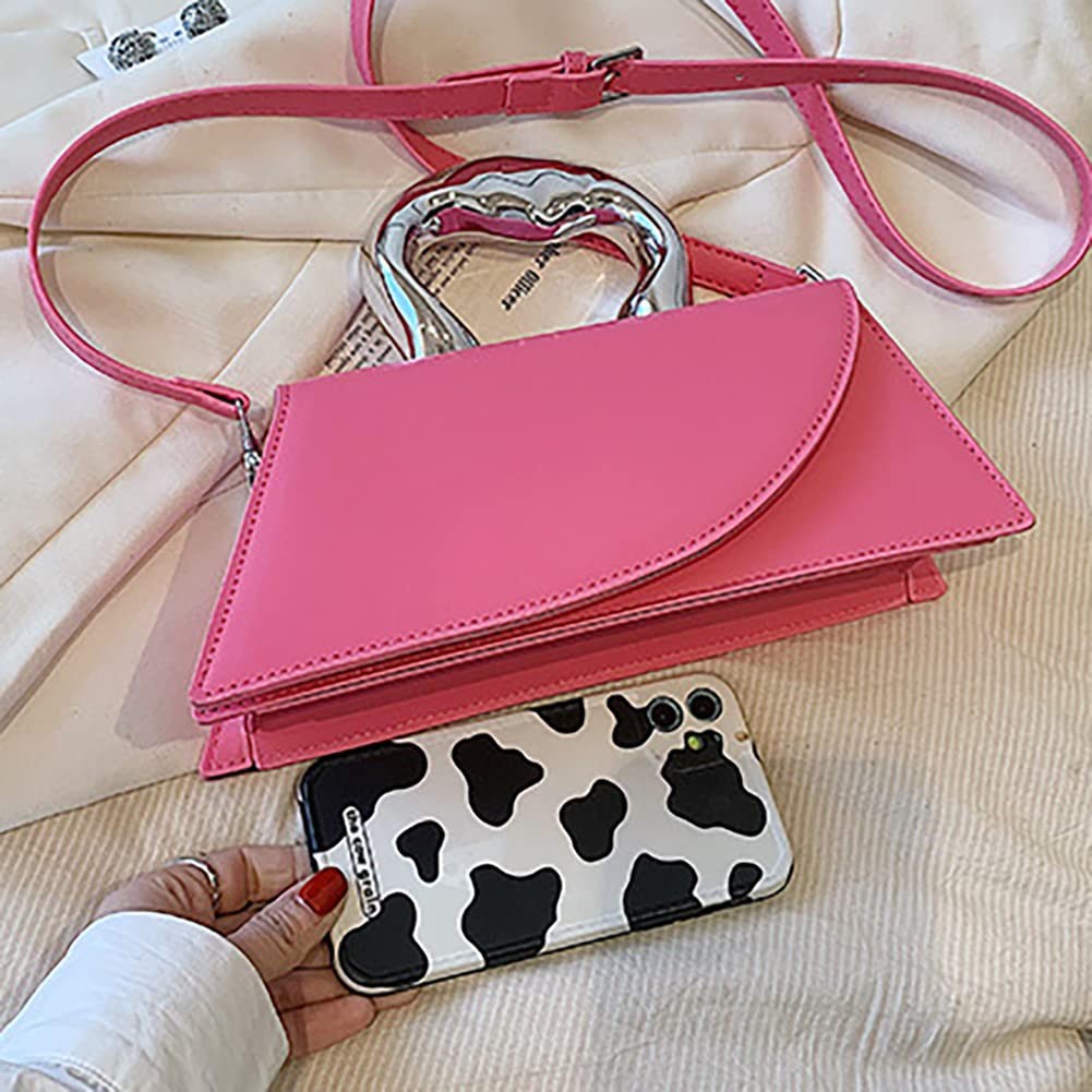 Small Silver Crossbody Handbag Faux Leather Y2K Tote for Women