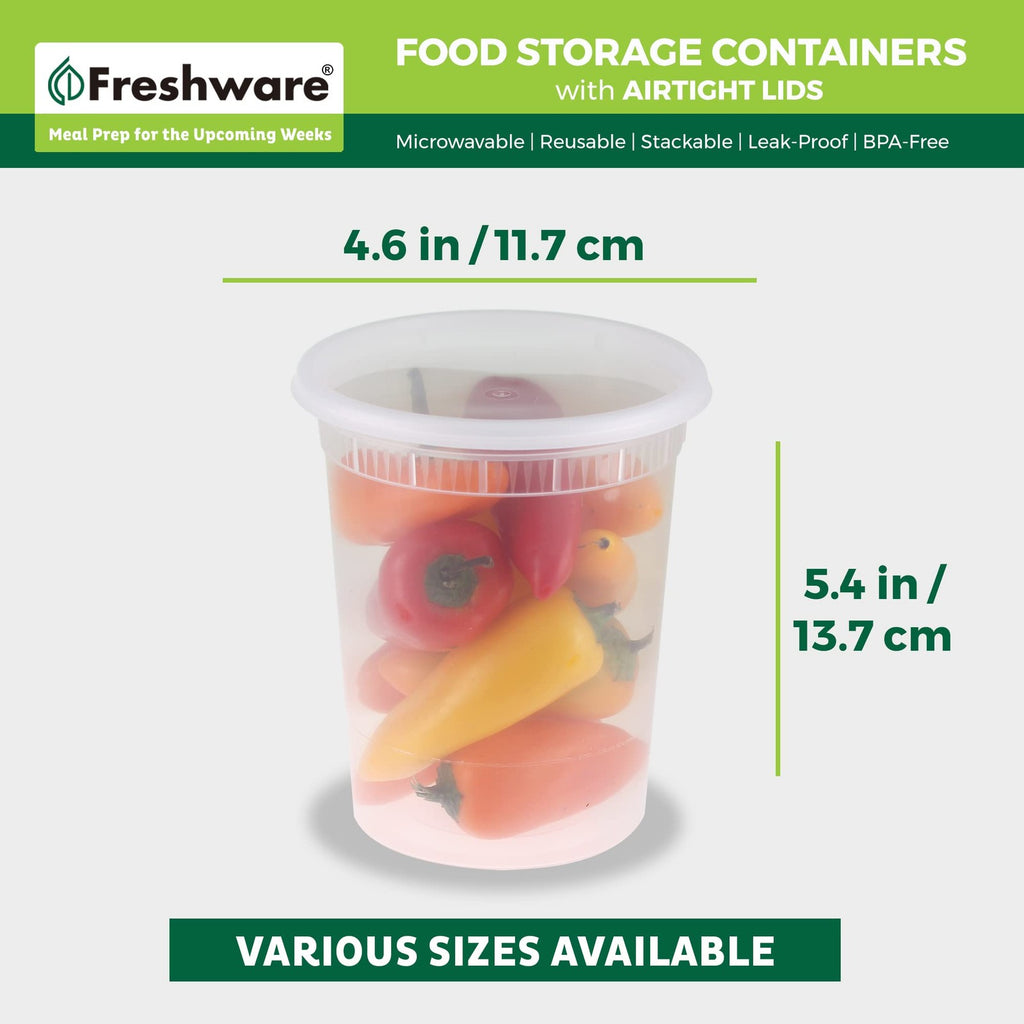 24-Pack 32 oz BPA-Free Plastic Deli Containers w/ Lids - Leakproof & Stackable
