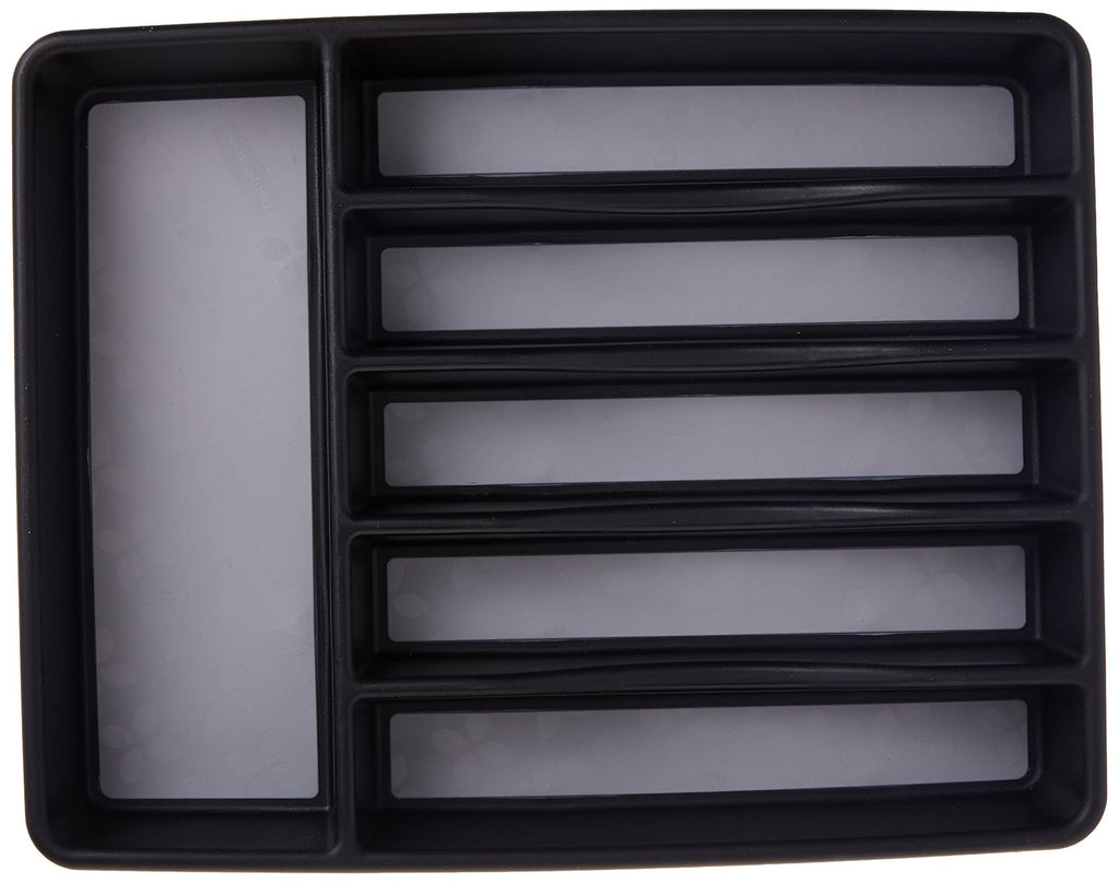 Black & Grey Large Silverware Tray Organizer, 7 Compartments, Plastic
