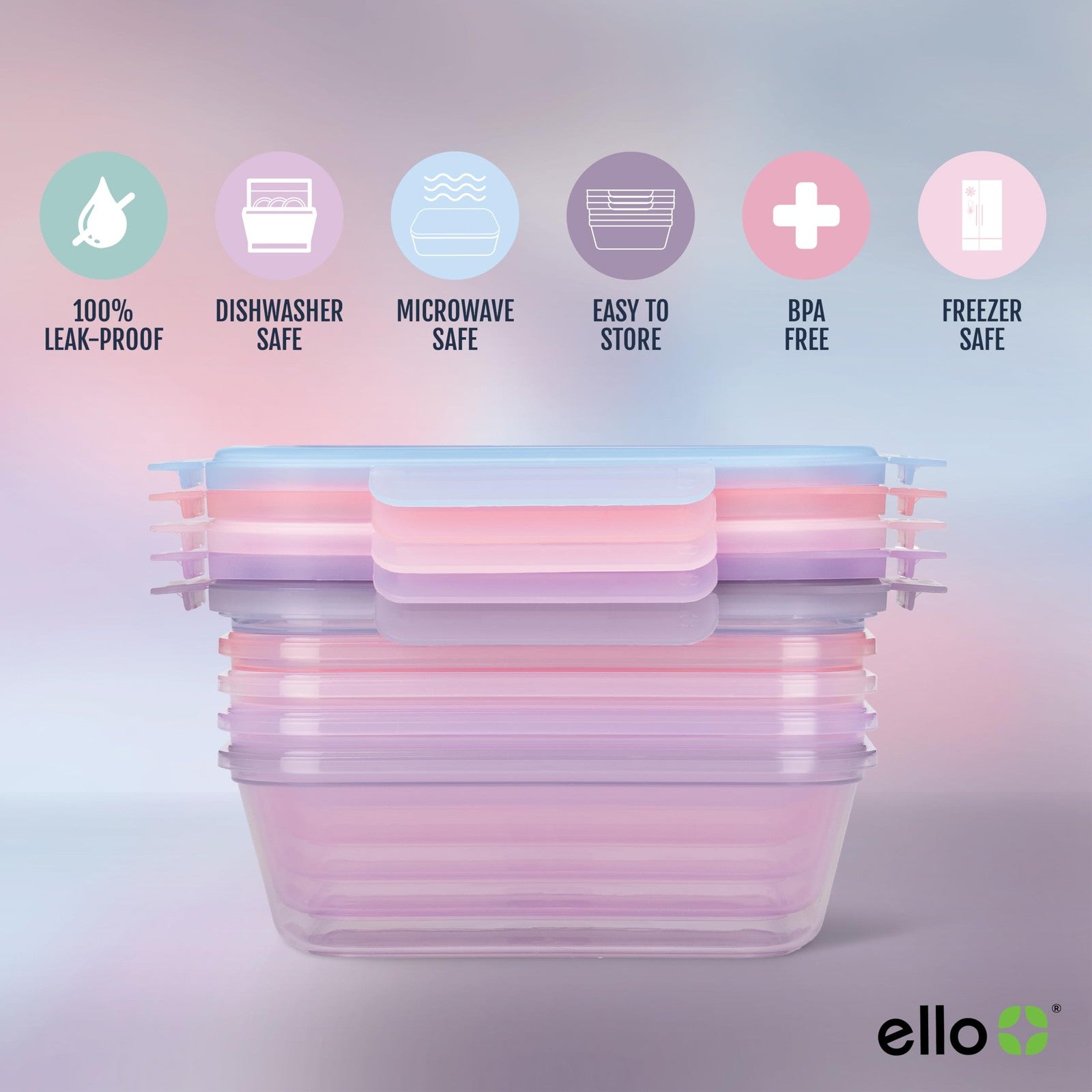 4.5 Cup Meal Prep Set, 10-Piece Plastic Containers, Leak-Proof, Berry Fields