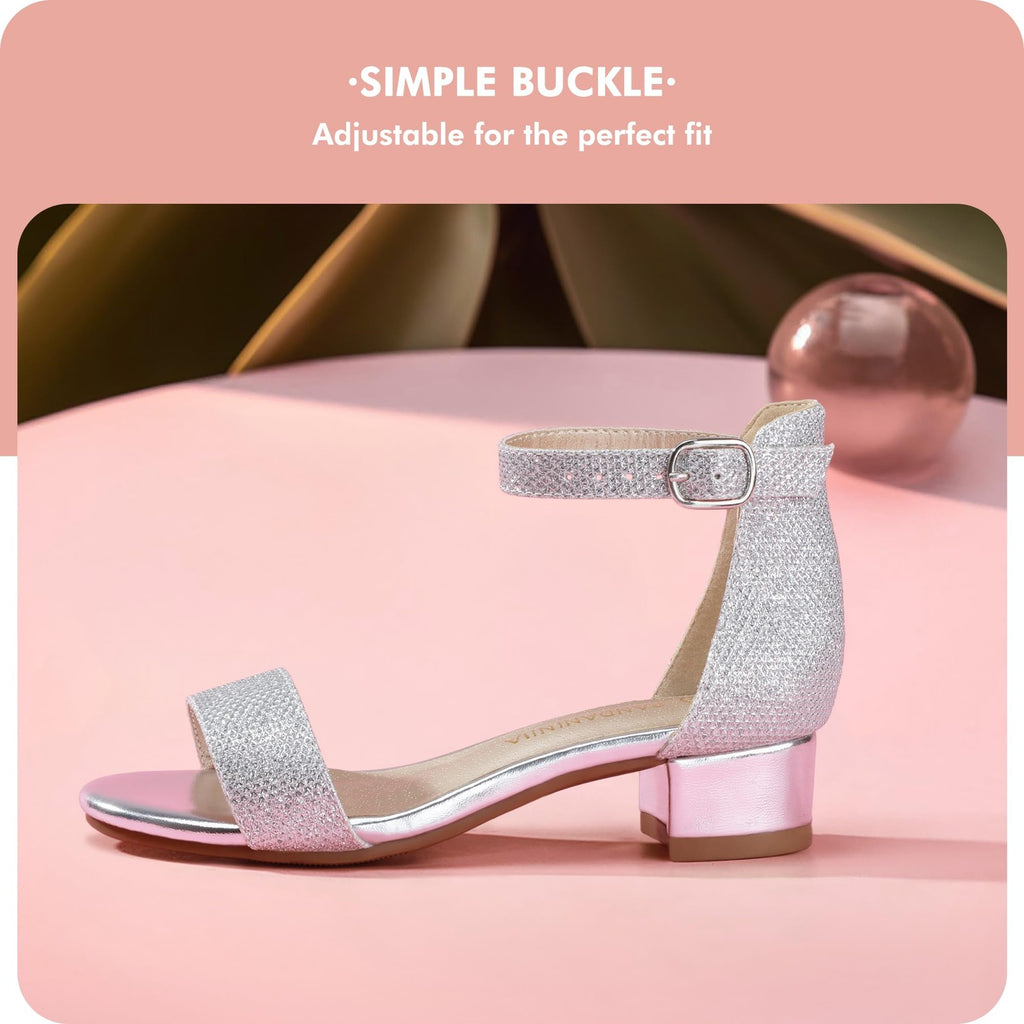 Silver Toddler Girls Heels Sandals Size 11 Ankle Strap Wedding Party