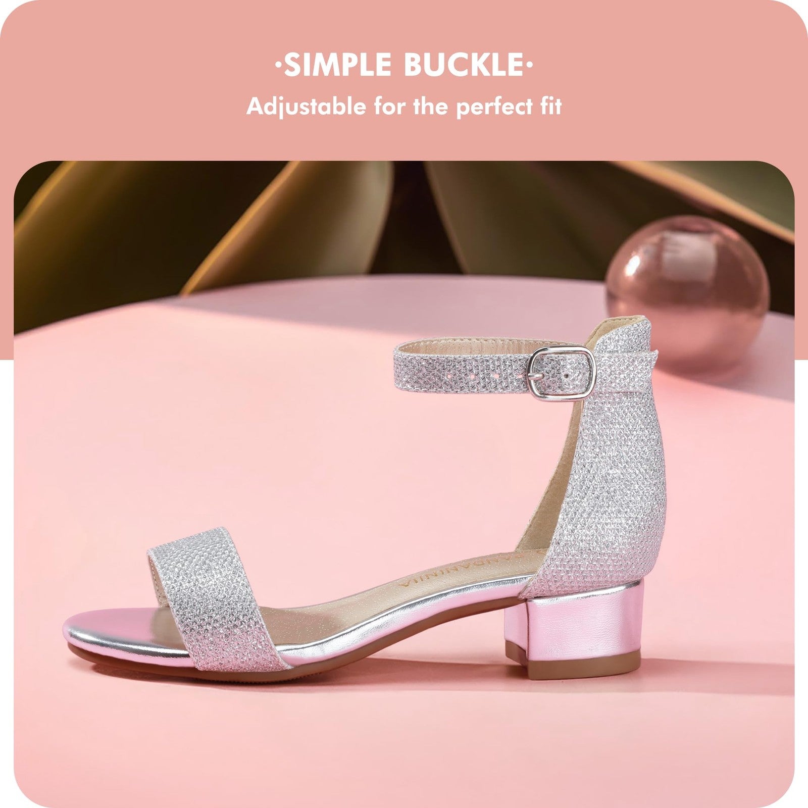 Silver Toddler Girls Heels Sandals Size 11 Ankle Strap Wedding Party