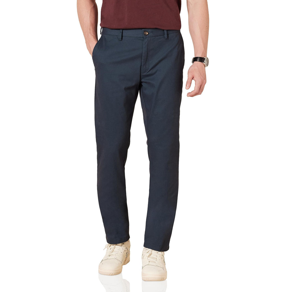Slim-Fit Flat-Front Chino Pants, Navy, 33W x 28L, Wrinkle-Resistant