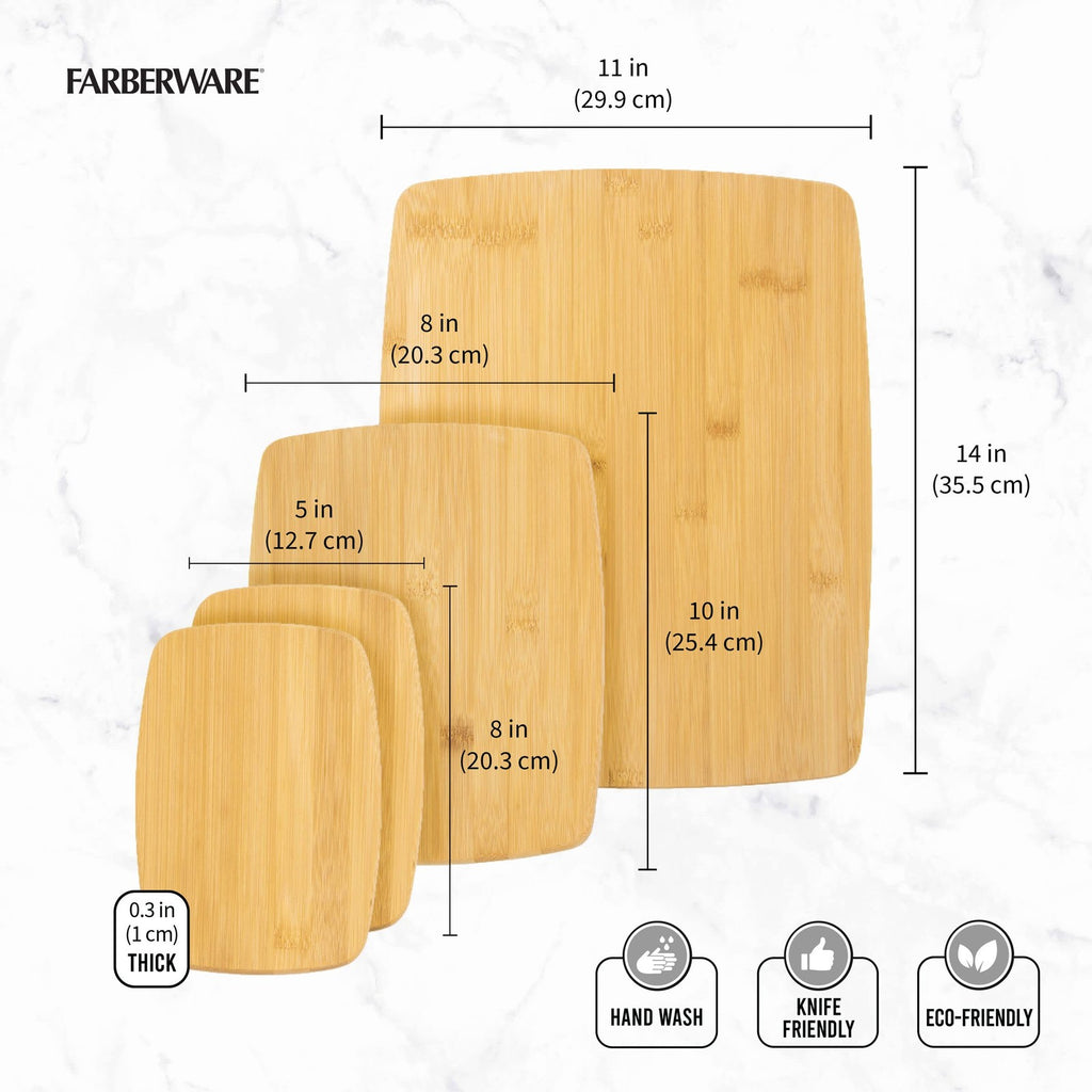 Durable Bamboo Cutting Boards, 4-Piece Reversible Charcuterie Set