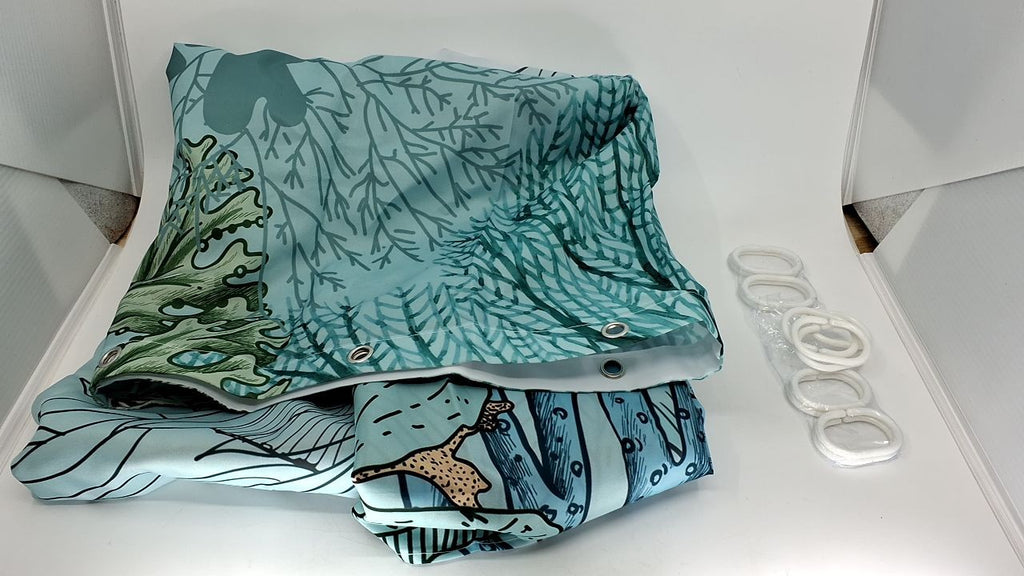 Summer Teal Starfish Shower Curtain Fabric w/ Hooks 72" x 72"