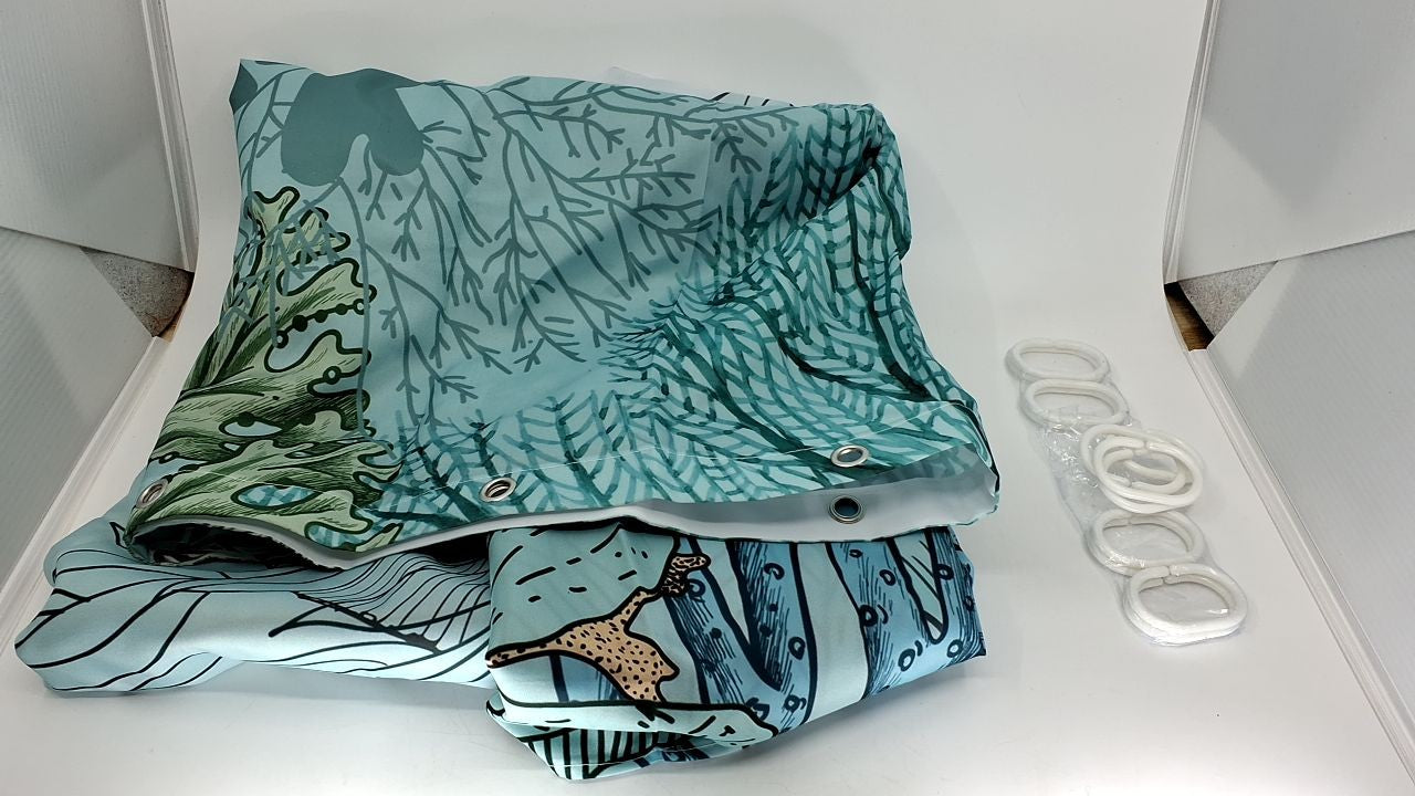 Summer Teal Starfish Shower Curtain Fabric w/ Hooks 72" x 72"