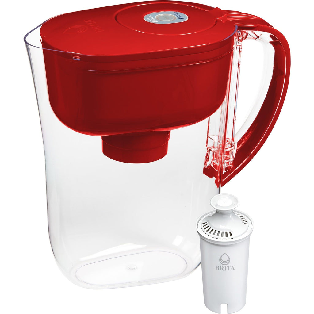 BPA Free Brita Water Filter Pitcher, 6-Cup Capacity, Red, Standard Filter