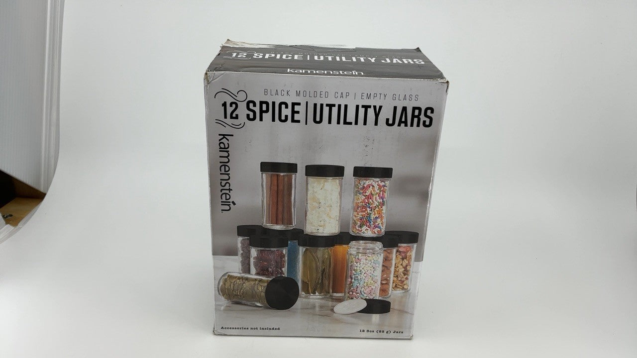 Kamenstein 5244227 Empty Jars With Black Cap, Set Of 12, 3-Ounce