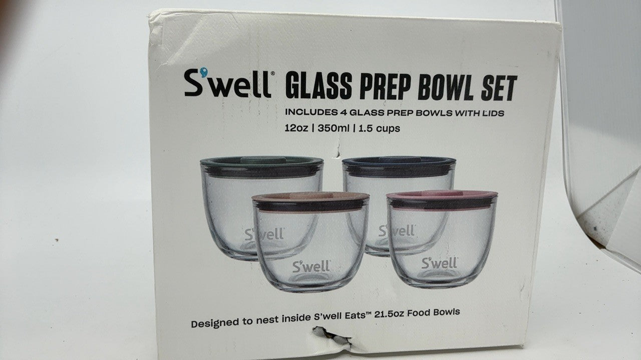 S'well 12oz Glass Prep Bowls Set of 4, Nesting Design, Easy Meal Prep