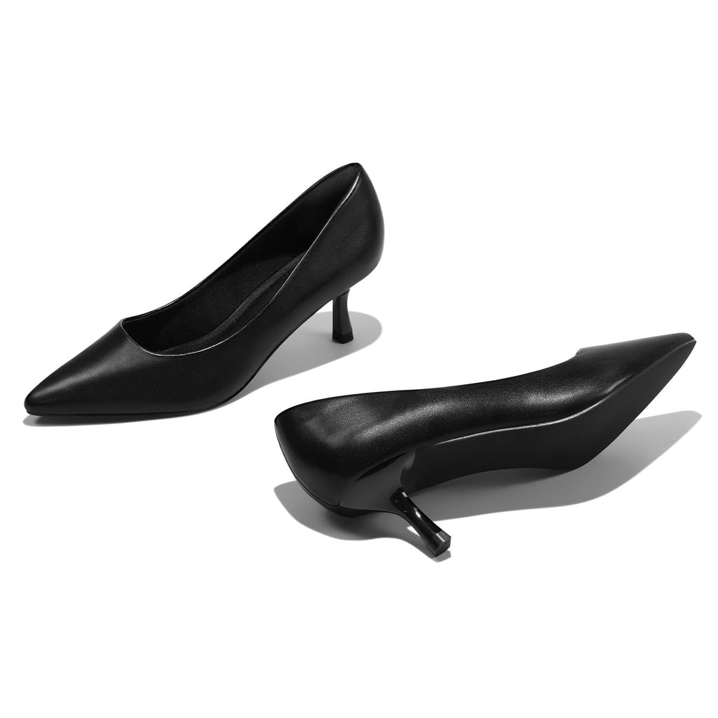 Women’s Black PU Kitten Heels 2 Inch Closed Toe Pumps Size 9.5