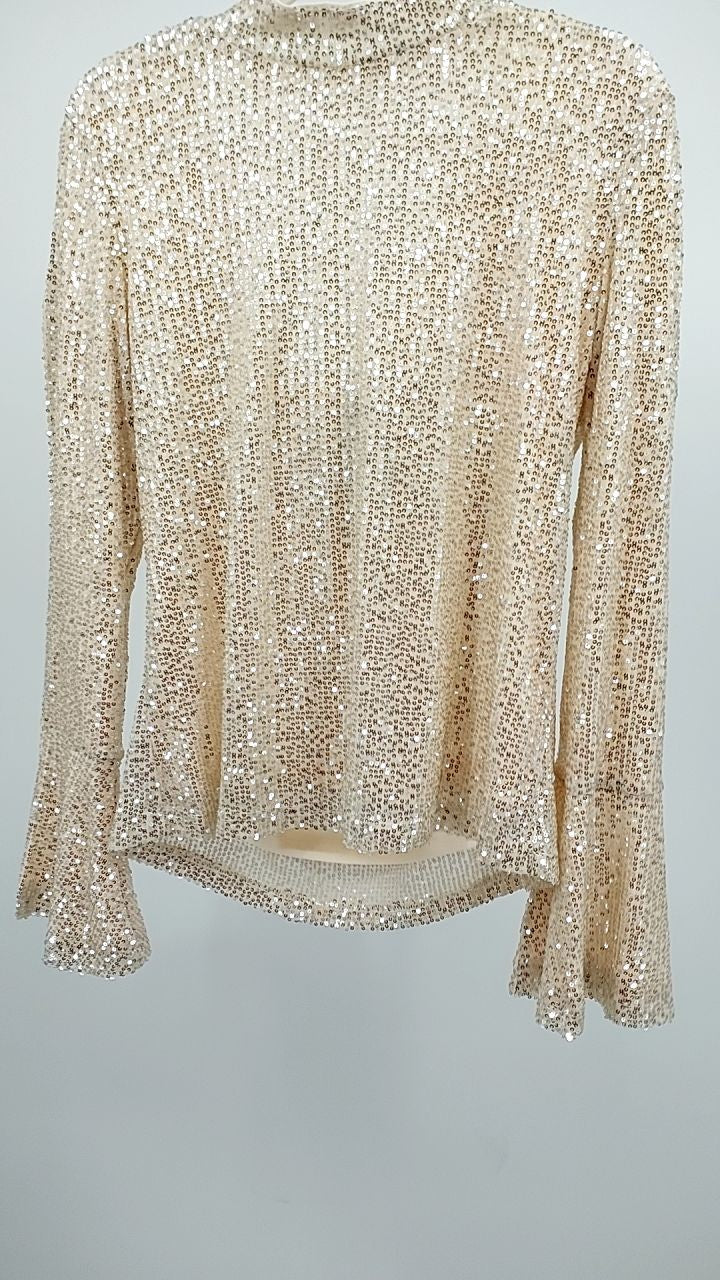 Sequin Mock Neck Bell Sleeve Top