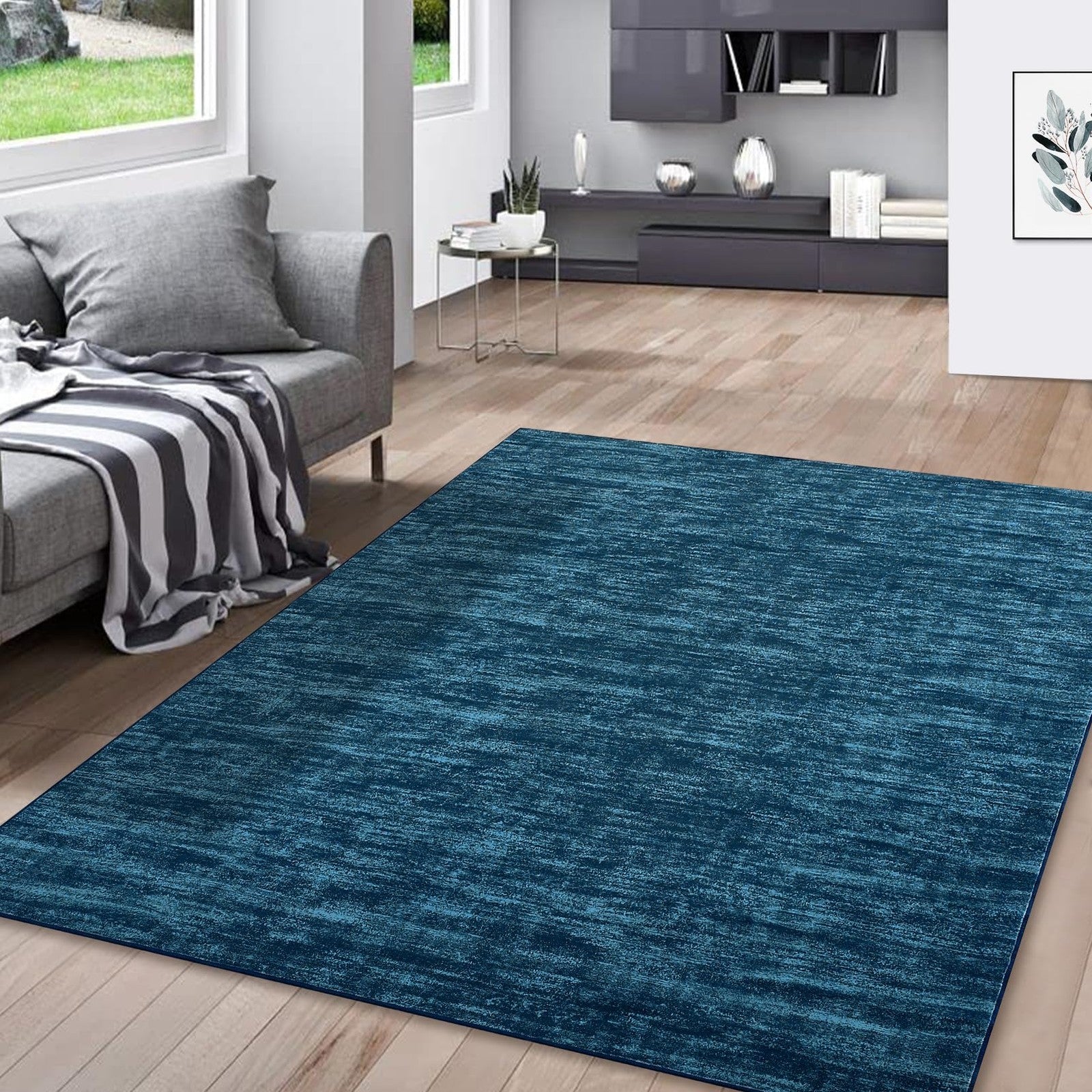 Modern 5' x 7' Area Rug, Solid Teal, Non-Slip, Low Pile for Living Room