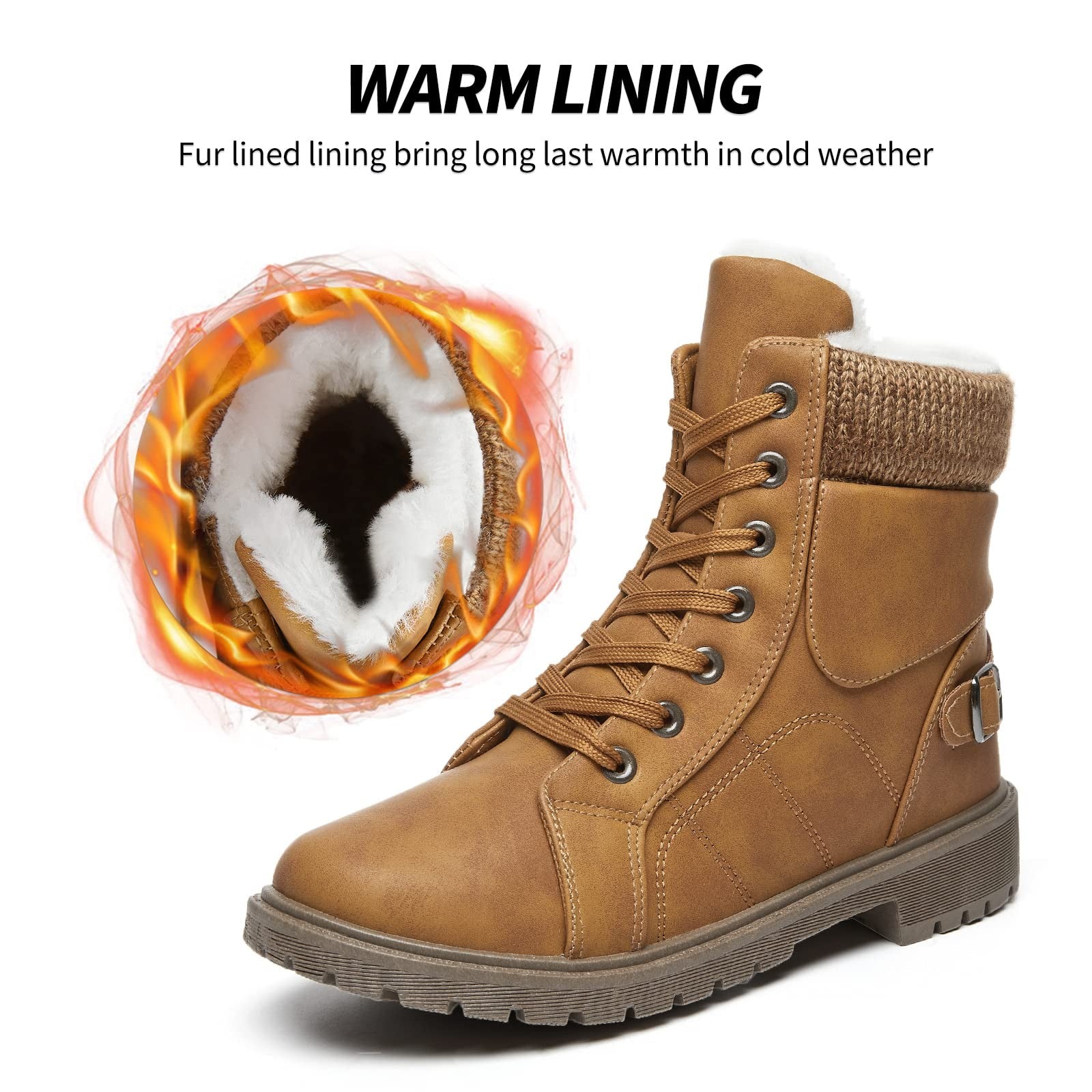 Womens Winter Snow Boots Fur Lined Ankle Boots Brown US7