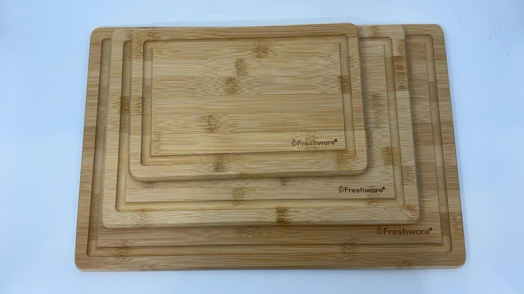 Organic Bamboo Cutting Boards Set of 3, 9x6, 12x8, 15x10, Juice Grooves