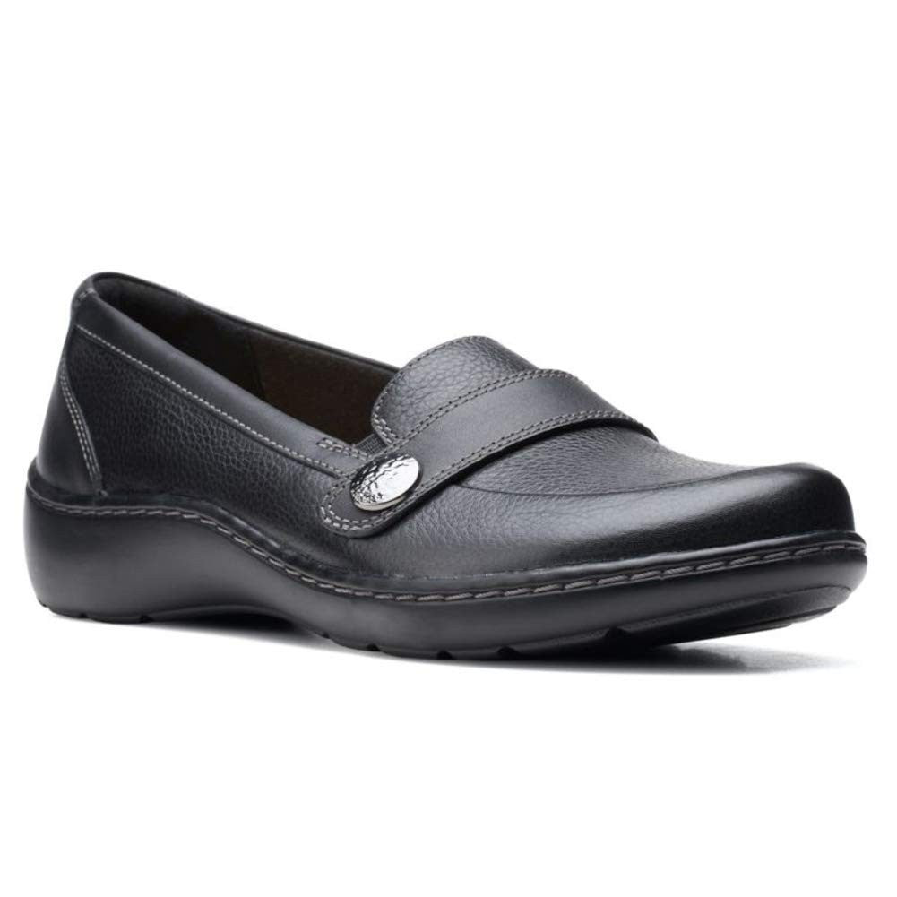 Clarks womens Cora Daisy Loafer, Black Tumbled Leather, 7.5 US