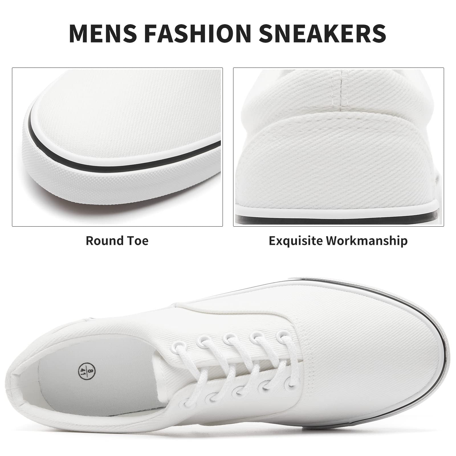 Mens Size 12 White Canvas Sneakers Low Top Fashion Shoes