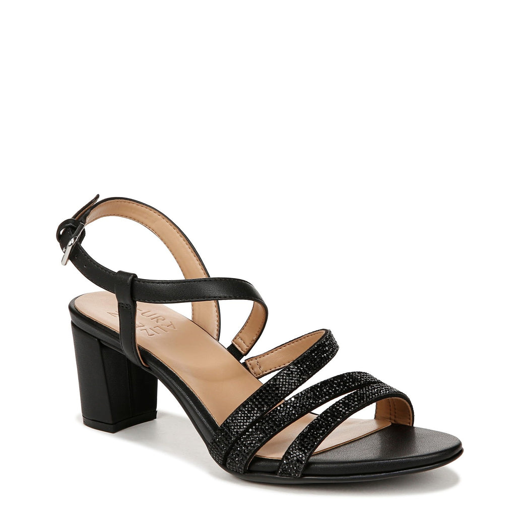 Naturalizer Womens Bridget4 Strappy Block Heel Dress Sandal Black Sparkle 10 M