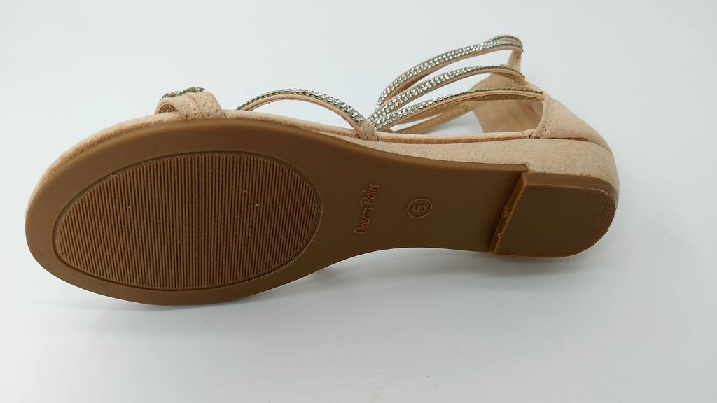 DREAM PAIRS Women's Size 5 Flat Sandals Gladiator Rhinestones Nude