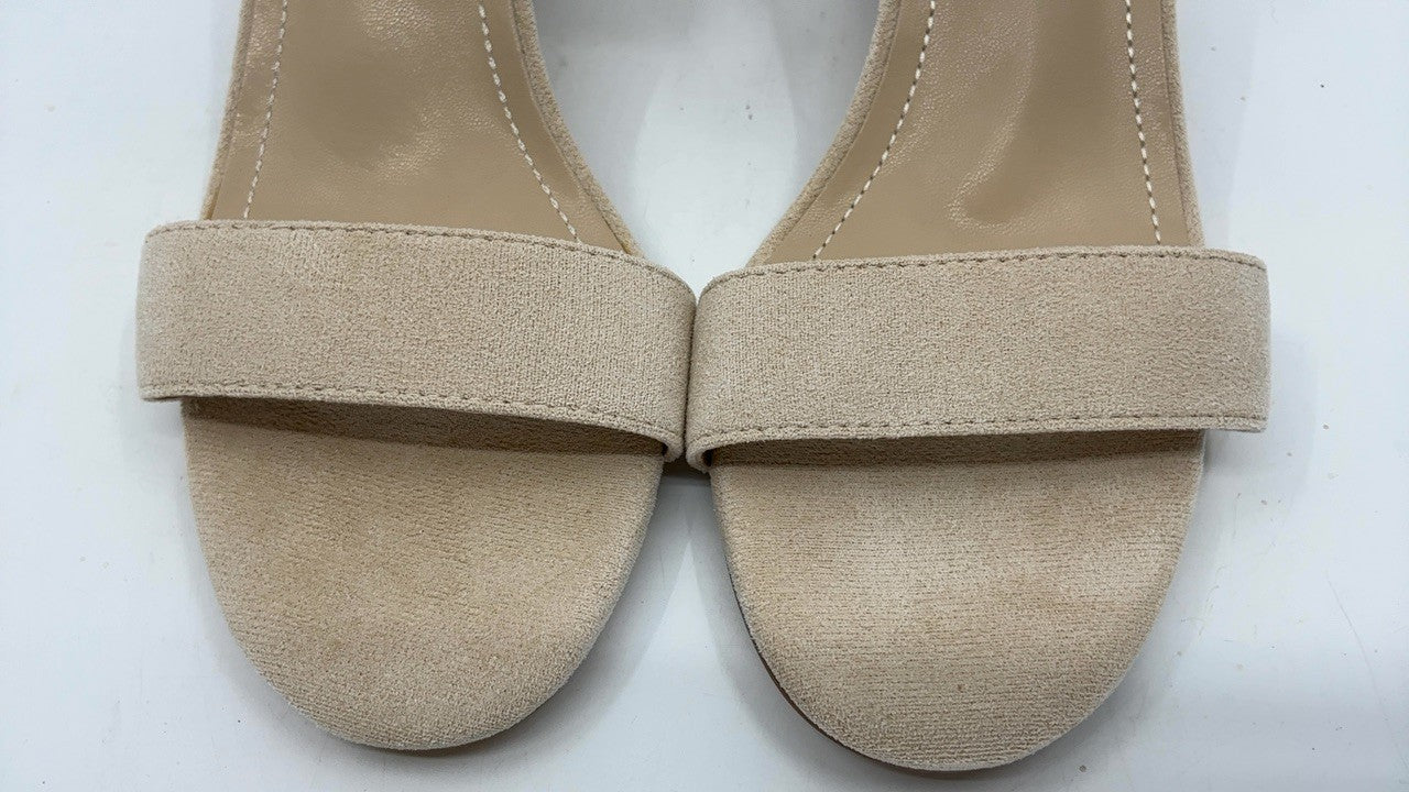 Open Toe Ankle Strap Chunky Heels Sandals, Size 9.5, Nude/Suede