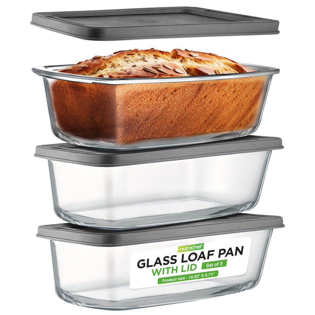 6 Piece Glass Loaf Pan Set w/ Lids - 1.9 QT/62oz - Oven & Microwave Safe