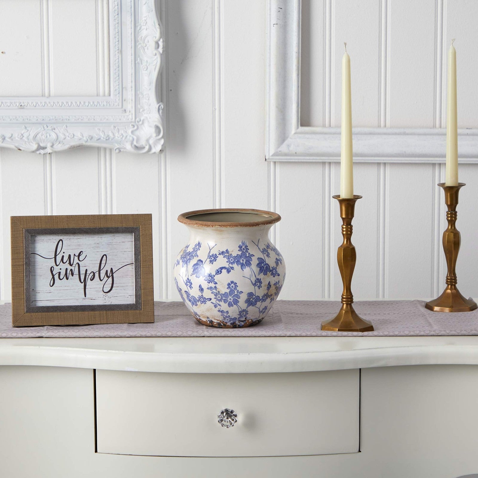 7in. Tuscan Ceramic Blue Scroll Urn Vase