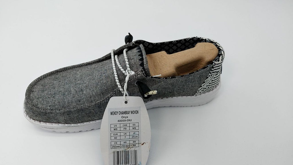 HEYDUDE Women's Wendy Chambray Woven Onyx Size 9