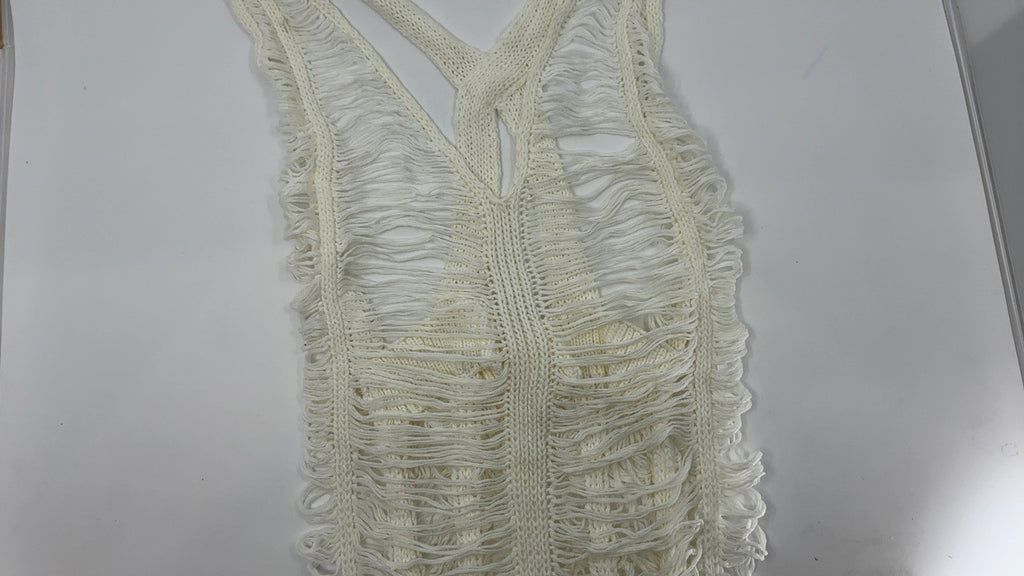 Crochet Hollow Out Beach Cover Up Dress White M by OYOANGLE