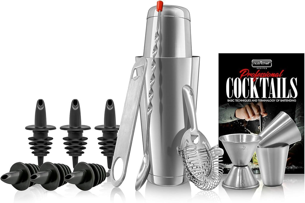 15 Piece Stainless Steel Cocktail Shaker Set w/ Pourers & Bar Tools