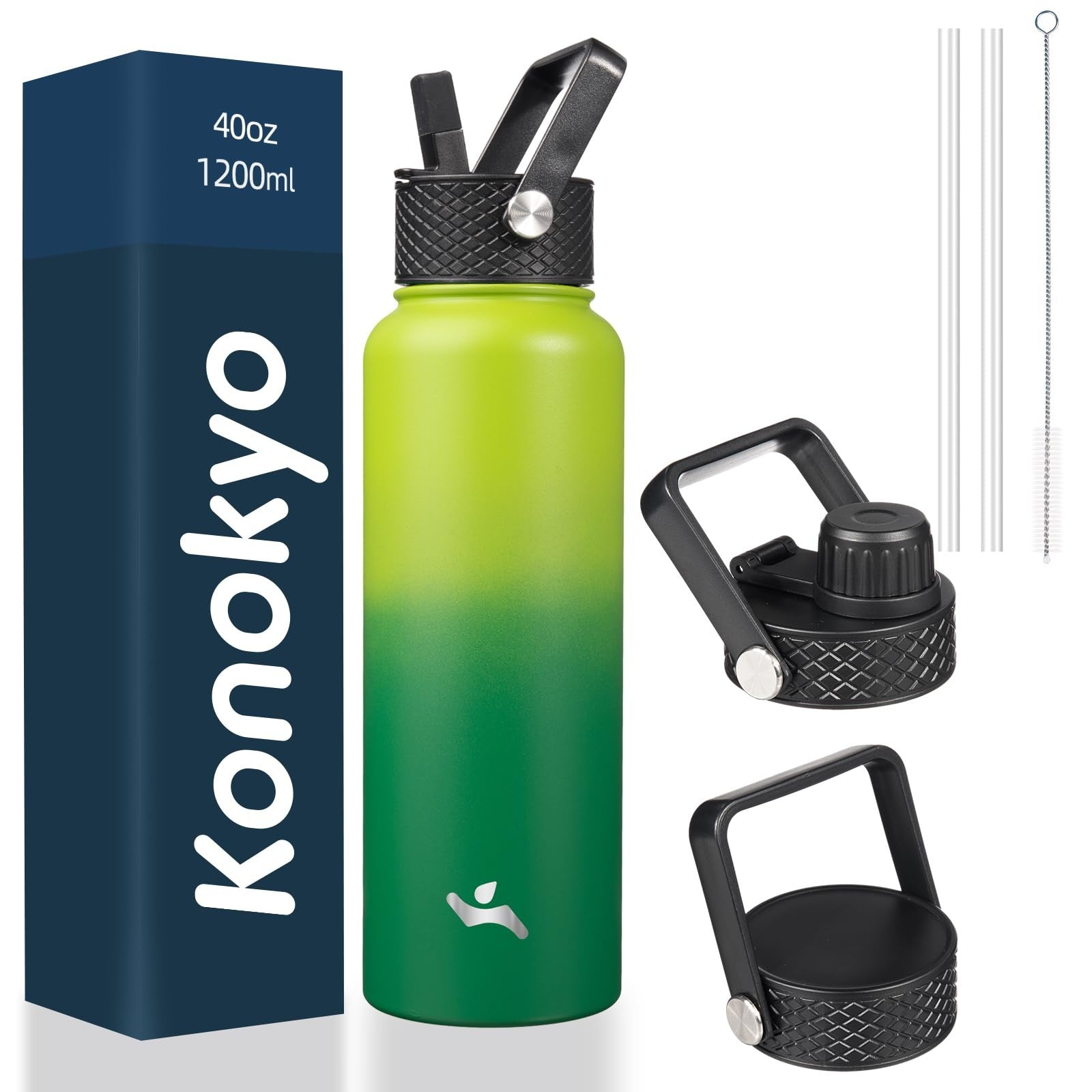 Konokyo 40oz Sport Water Bottle, Insulated Stainless Steel, Bamboo Grove
