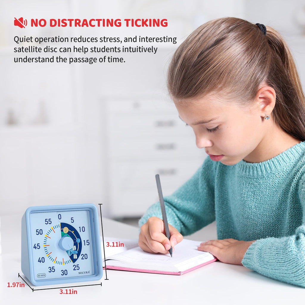 Visual Timer for Kids, 60-Minute, Blue Plastic, Silent Time Management Tool