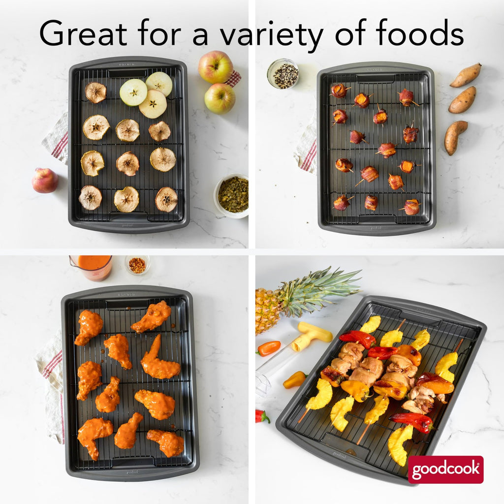 15x10.5 Nonstick Baking Pan w/ Wire Rack - Dishwasher Safe