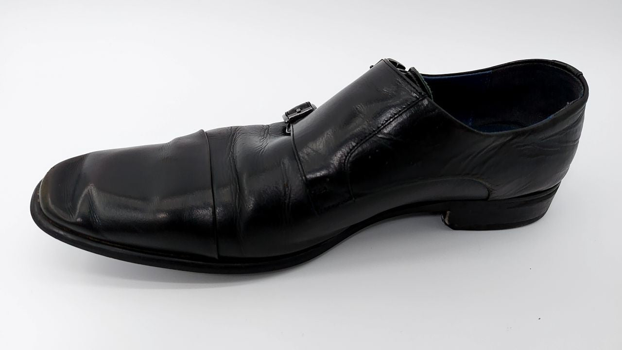 Steve Madden Men's Teon Monk-Strap Loafer, Black Leather, 11