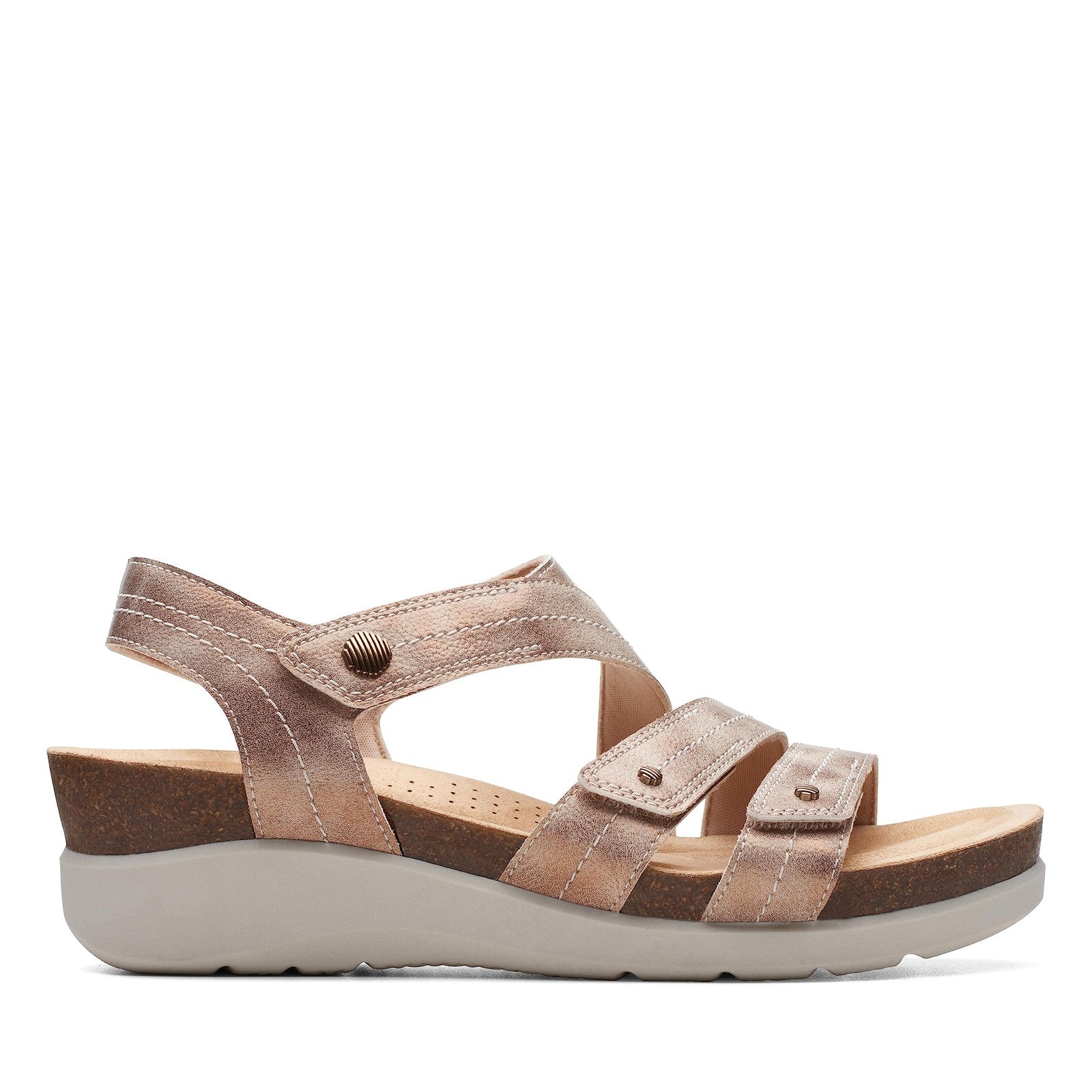 Clarks Women's Calenne Clara Wedge Sandal, Bronze Metallic Textile, 8.5 Wide