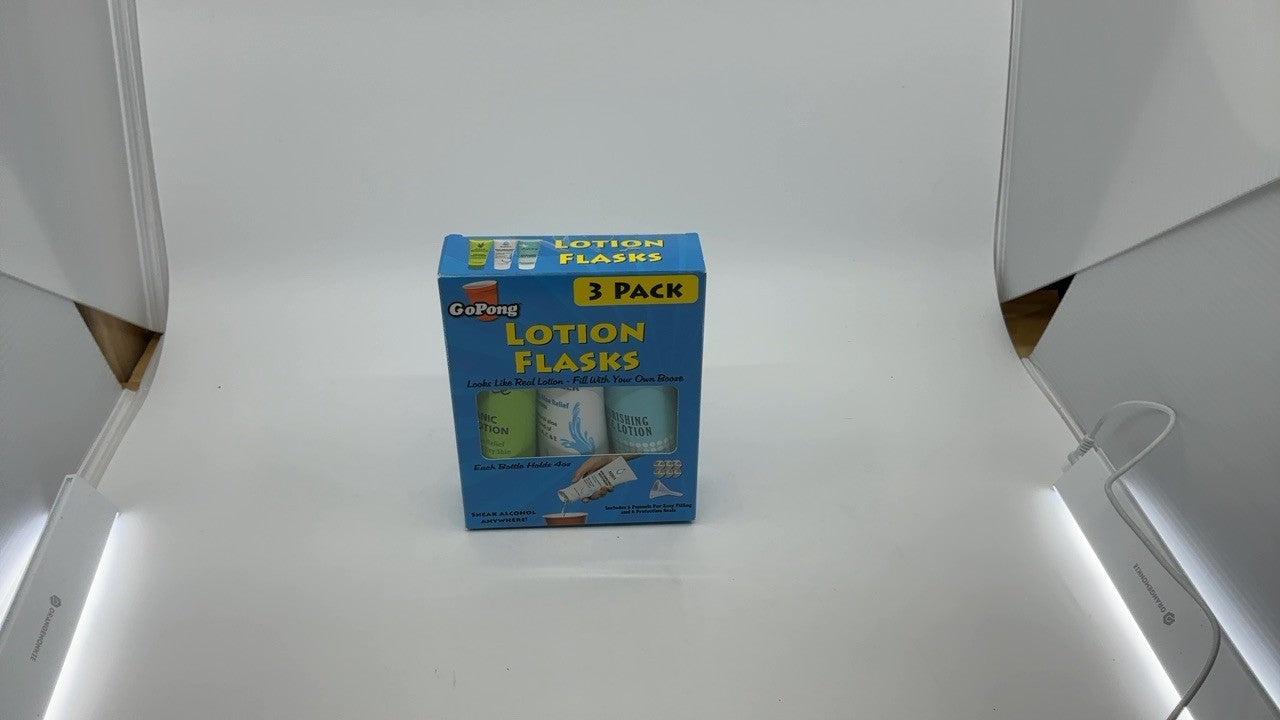 GoPong Hidden Lotion Flasks - 12 oz Alcohol Flasks w/ Funnels, 3 Pack