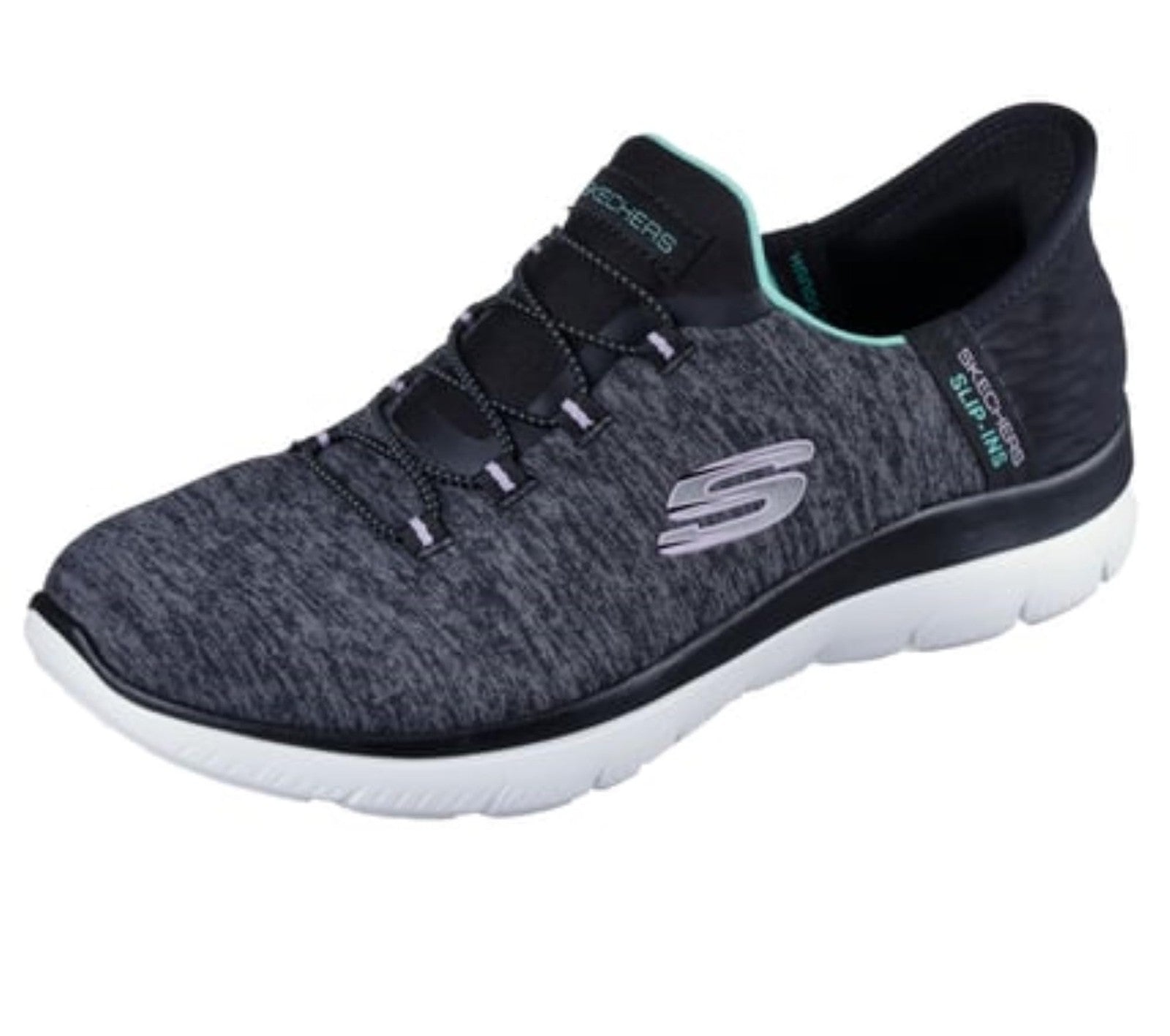 Skechers Summits Hands-Free Sneakers, Memory Foam, Size 7, Black/Turquiose