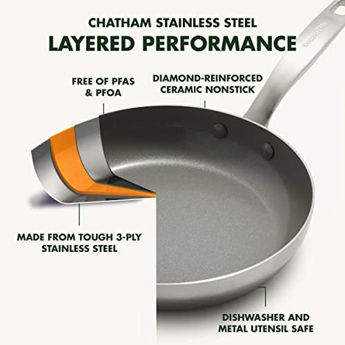 GreenPan Chatham 8" & 10" Frying Pan Set, Tri-Ply Stainless Steel, Silver