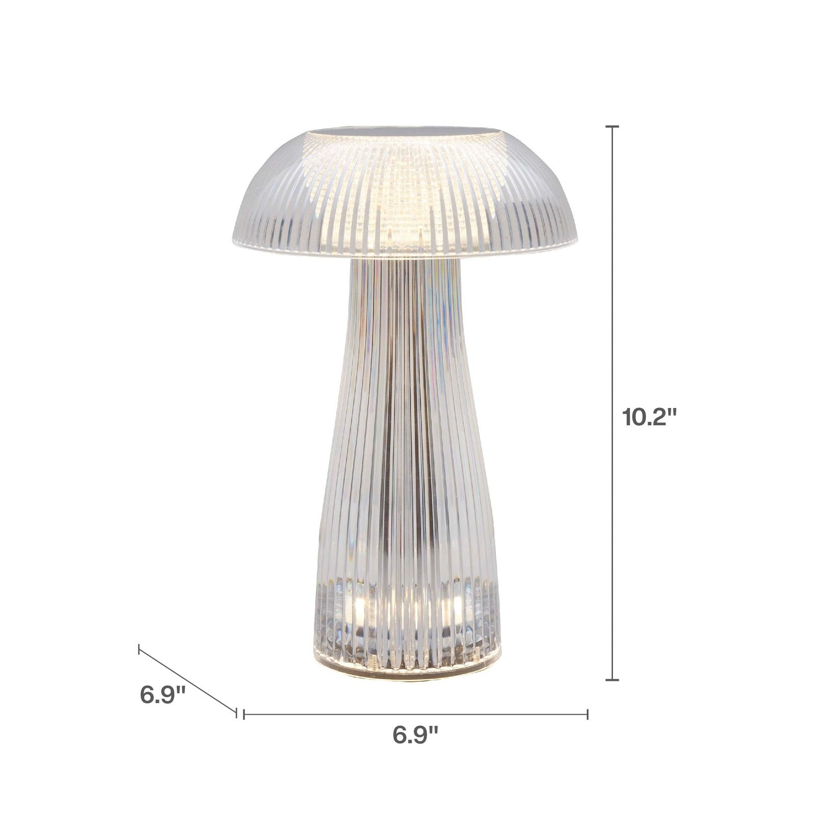 Mikasa Clear Acrylic Mushroom LED Rechargeable Cordless Lamp, 6.9x6.9x10.2 Inch