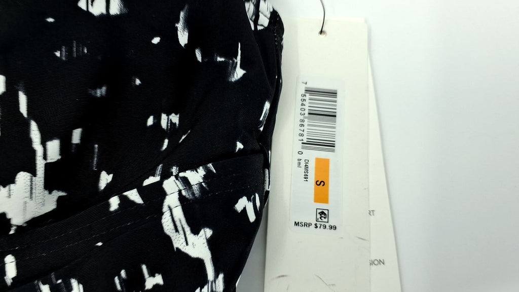 DKNY Ruffle V-Neck One Piece Swimsuit w/ Tummy Control, Small, Black Multi