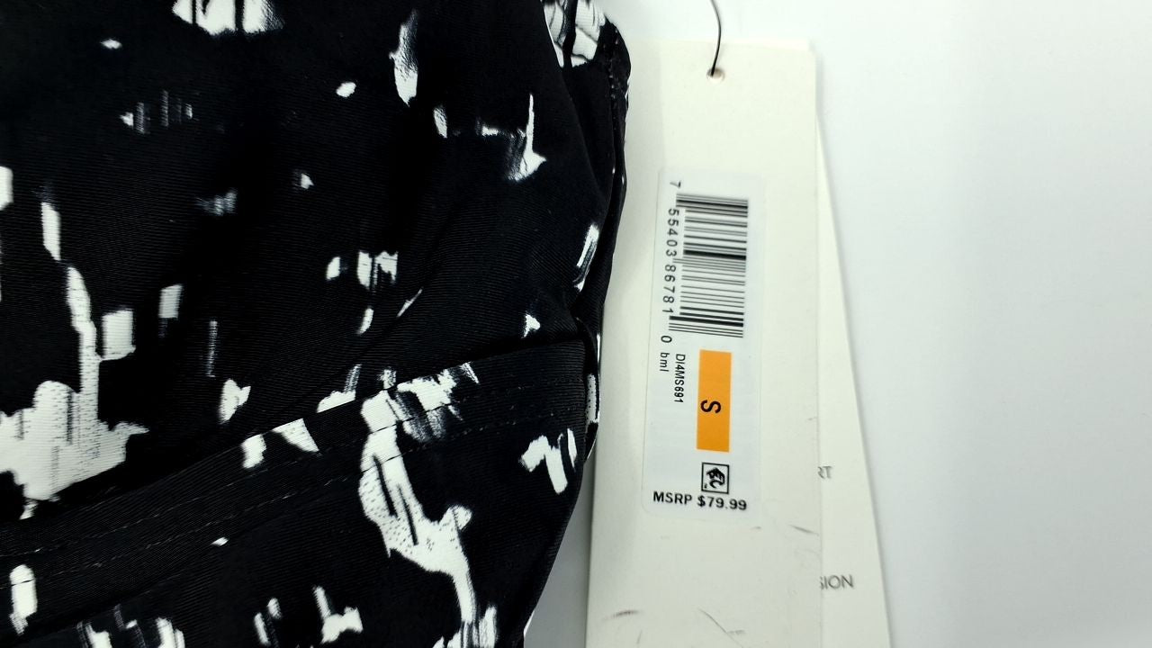 DKNY Ruffle V-Neck One Piece Swimsuit w/ Tummy Control, Small, Black Multi