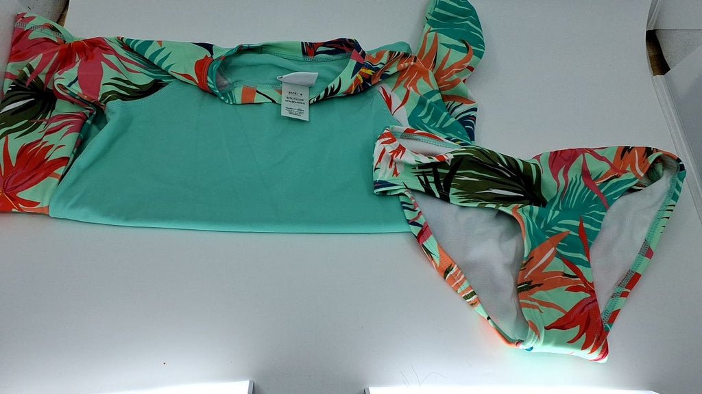 Girls' UPF 50+ Long Sleeve Rashguard Swim Set, Cool Breeze Atlantis, 8