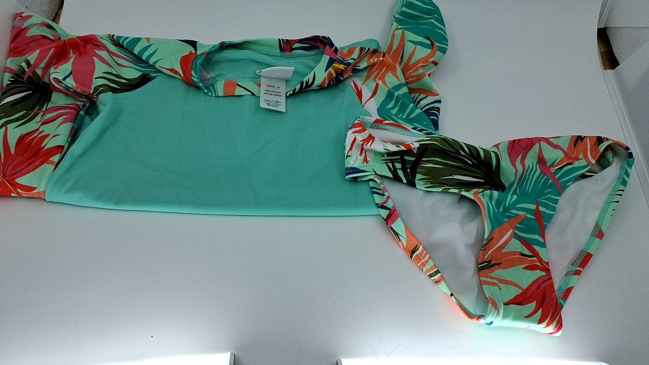 Girls' UPF 50+ Long Sleeve Rashguard Swim Set, Cool Breeze Atlantis, 8