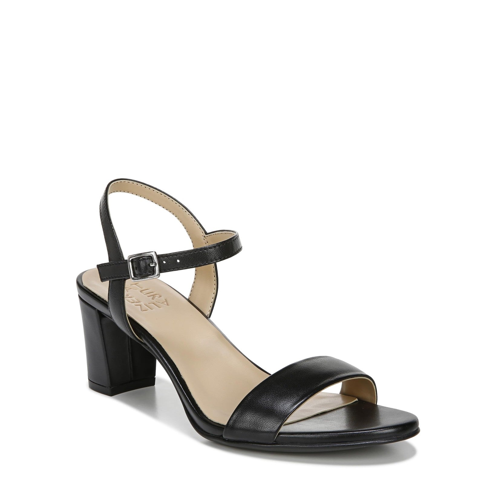 Naturalizer Bristol Ankle Strap Block Heel Sandal Black Smooth 10W