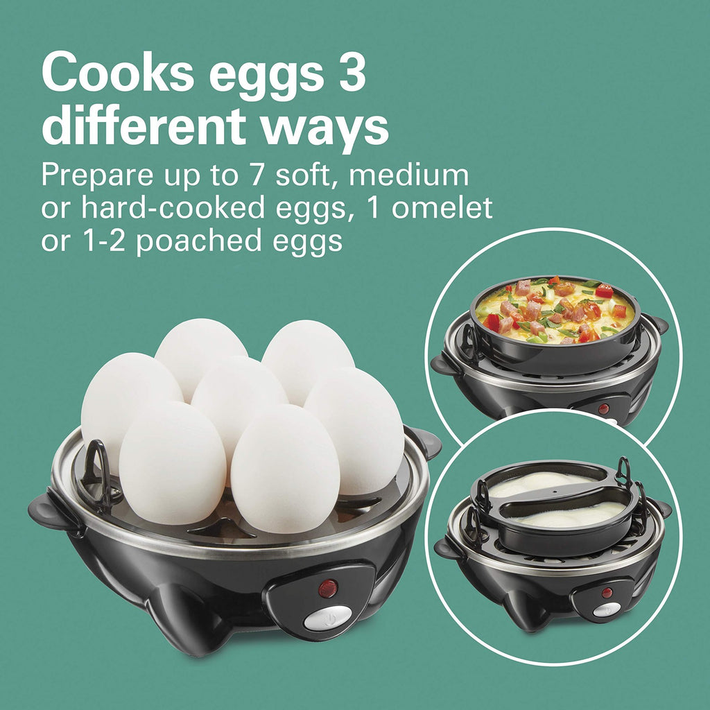 Hamilton Beach Egg Cooker, 3-in-1, Holds 7, Black, Omelet & Steamer