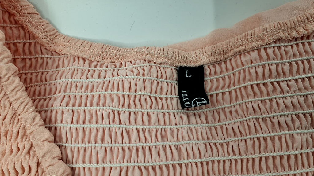 Flowy Mini Dress w/ Pockets, Light Pink, Size L, Flutter Sleeve