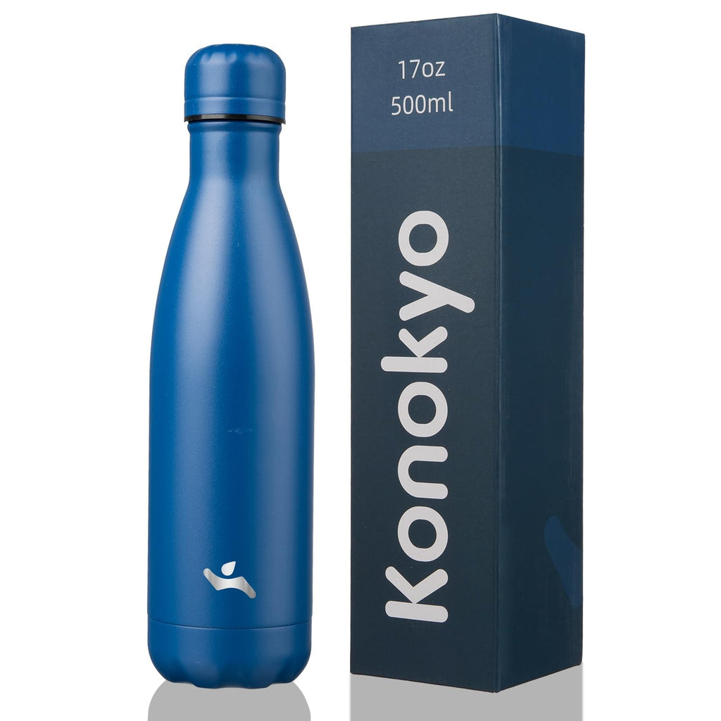 Konokyo 17oz Insulated Flask, Blue Stainless Steel, Travel Ready