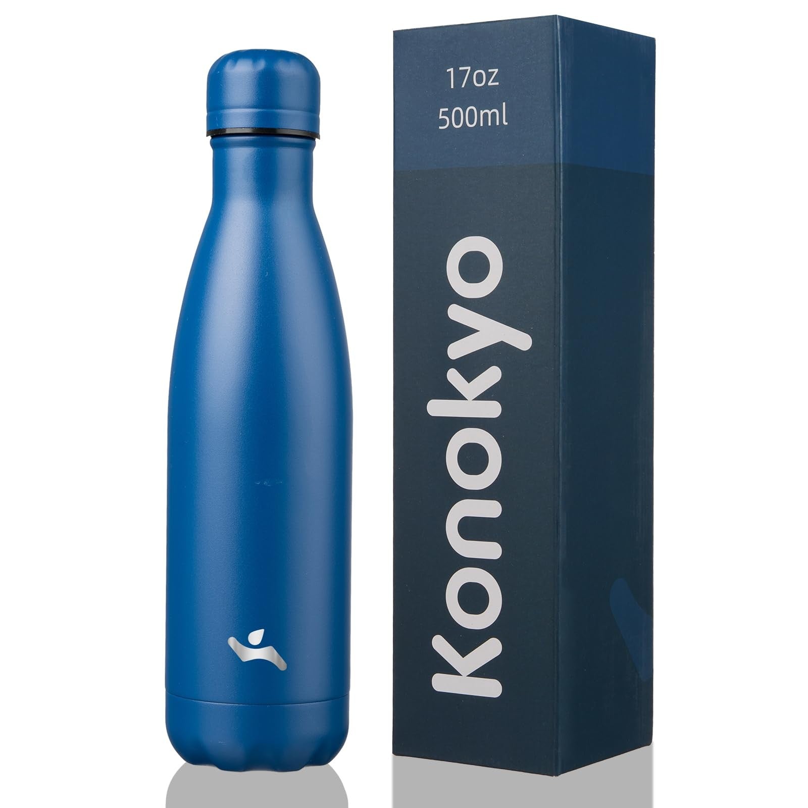 Konokyo 17oz Insulated Flask, Blue Stainless Steel, Travel Ready