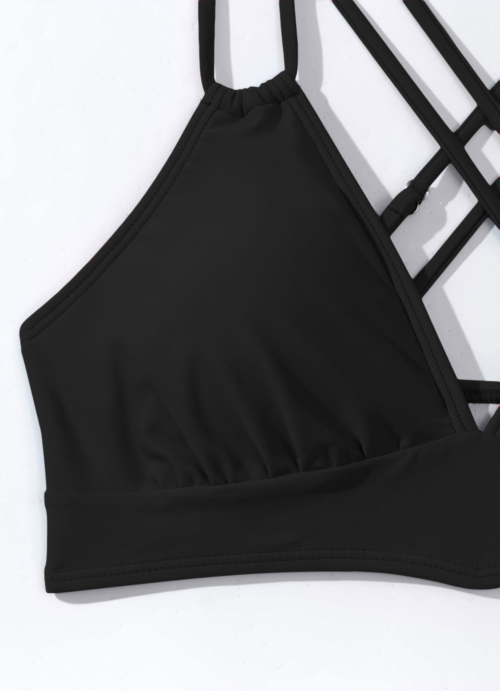 Black Floral Women's Push Up Bikini Set w/ Criss Cross Straps