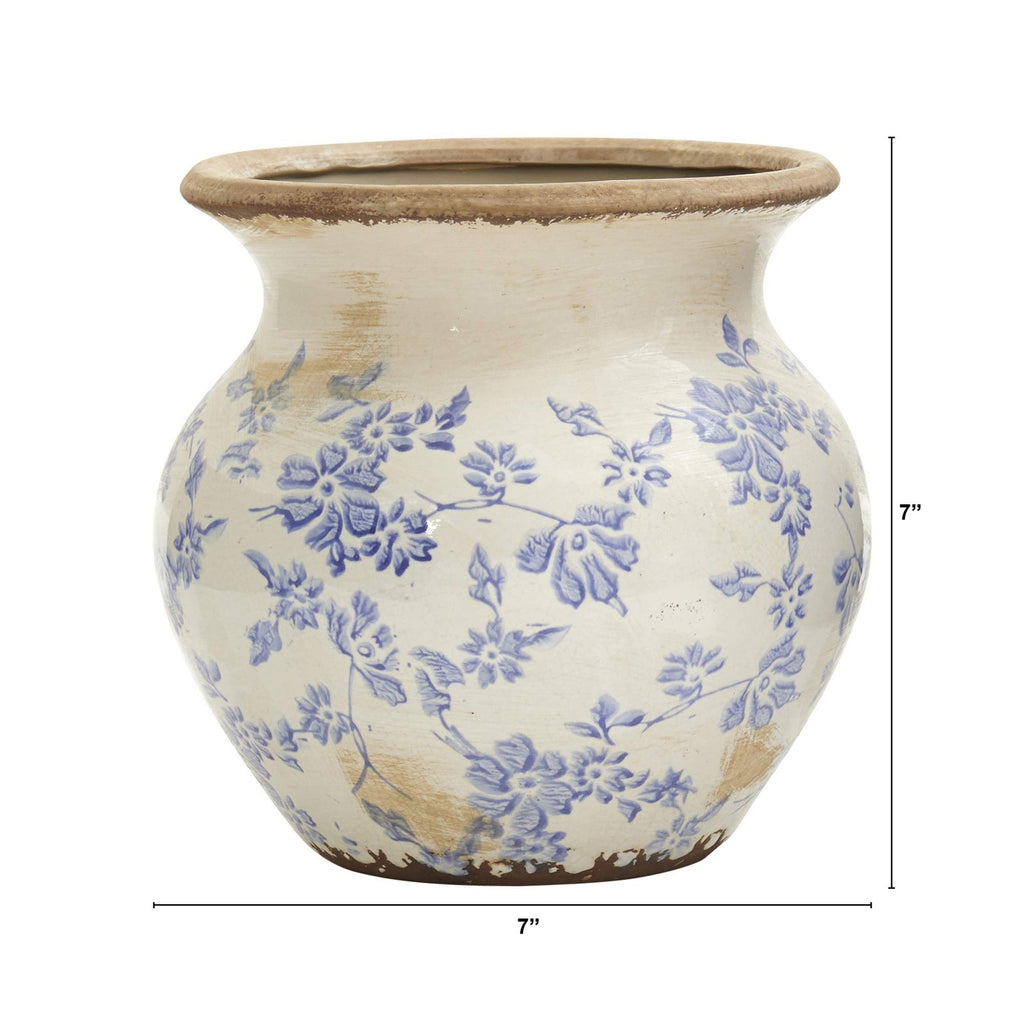 7in. Tuscan Ceramic Blue Scroll Urn Vase