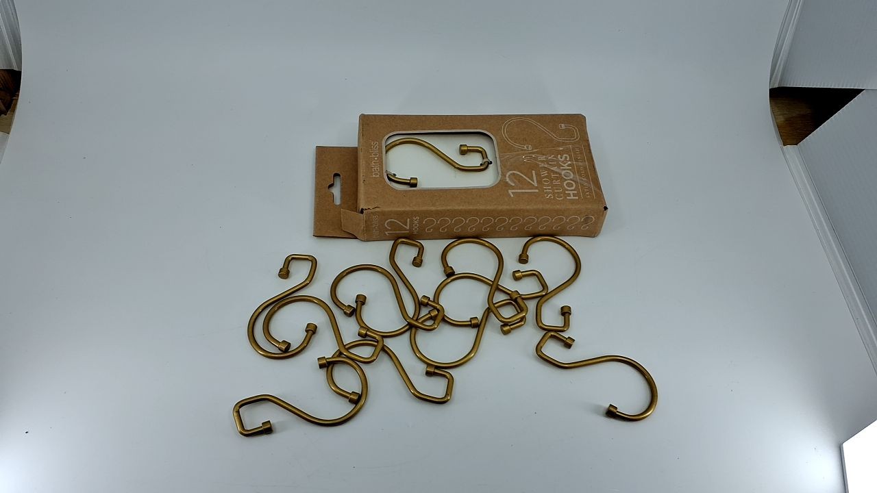 Multipurpose S-Hook Rings - 12 Pack Satin Gold for Curtains & More