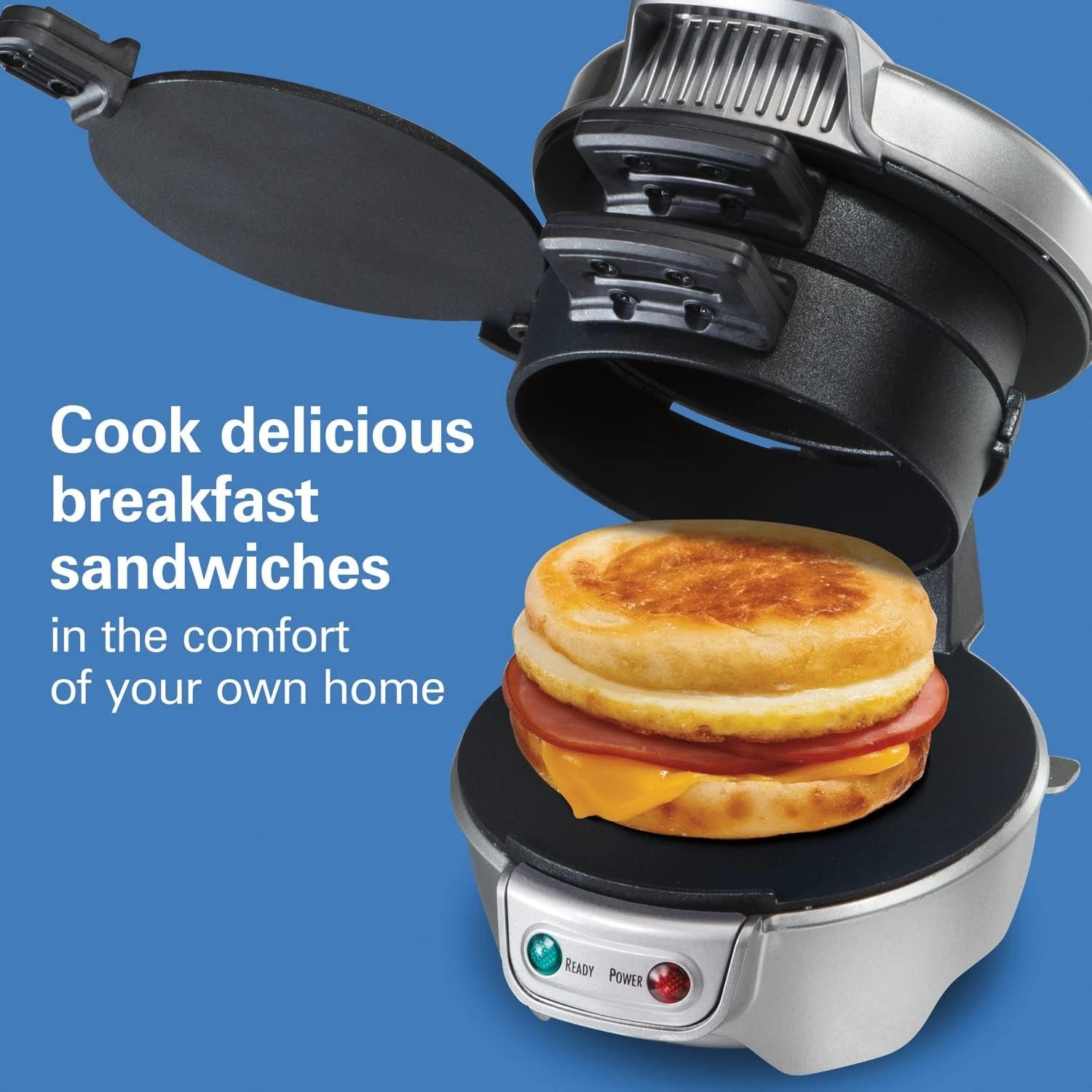 Hamilton Beach Sandwich Maker, Silver, Perfect for English Muffins & Waffles